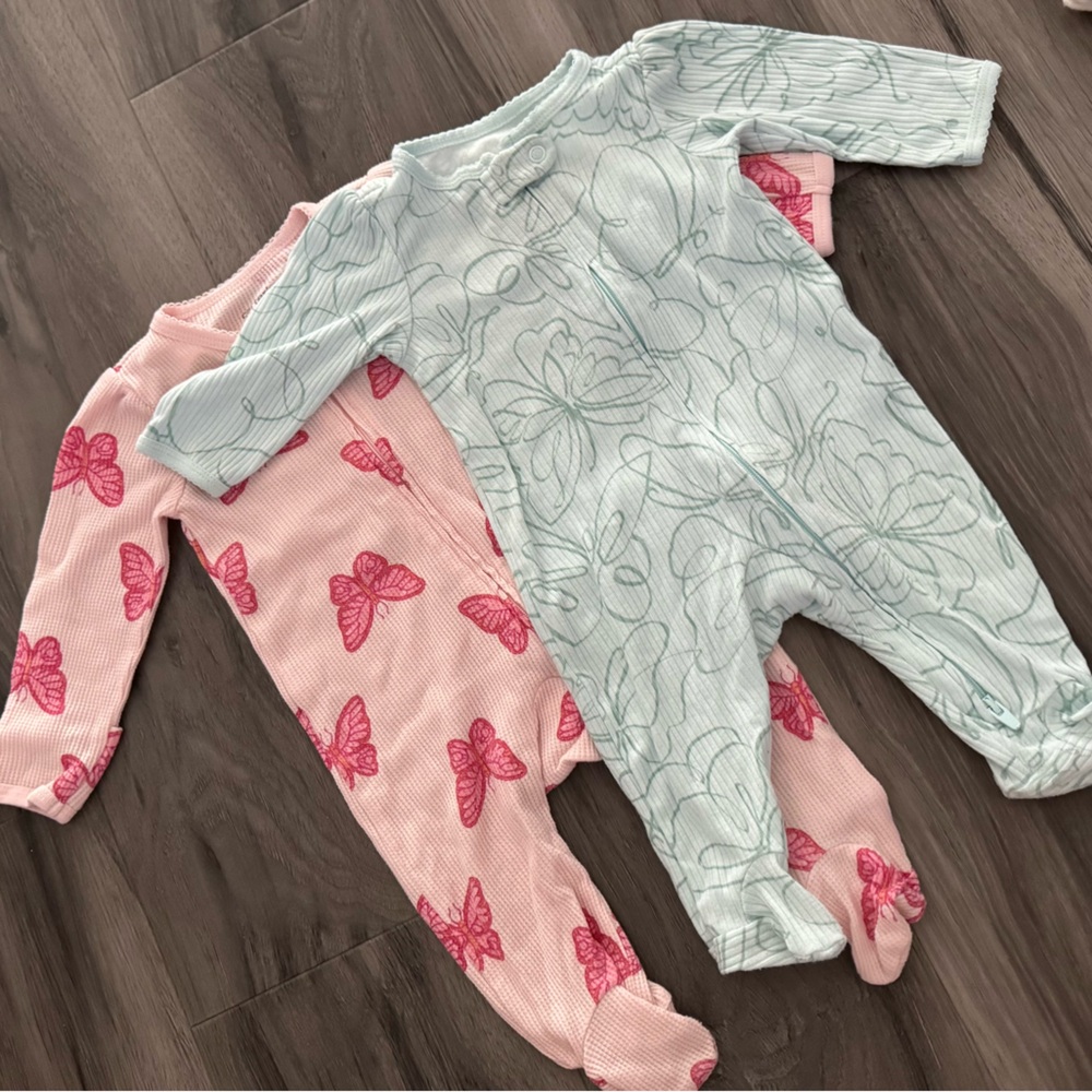 Carter's Pink and Light Blue Butterfly and Floral Footies